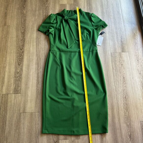 New Maggy London Dress Sz 12 Green FLIGHT ATTENDANT Tie Neck Sheath Retail $138 - Picture 12 of 14